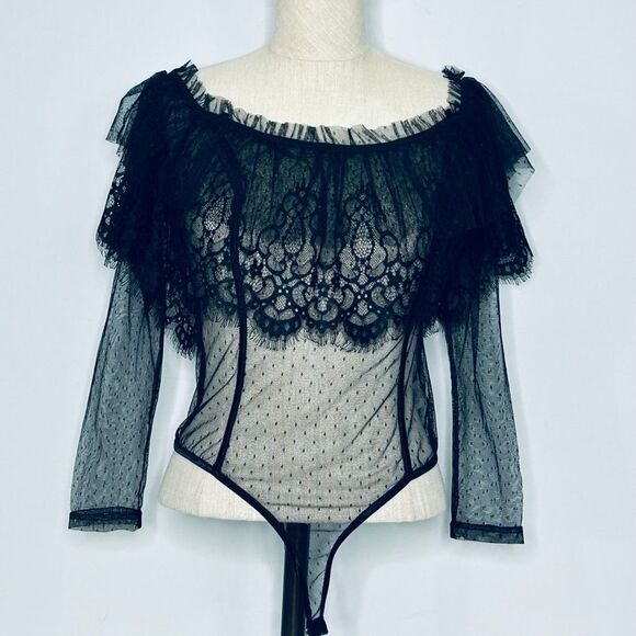NEW Windsor Sheer Black Lace Bodysuit size Medium - Picture 10 of 16